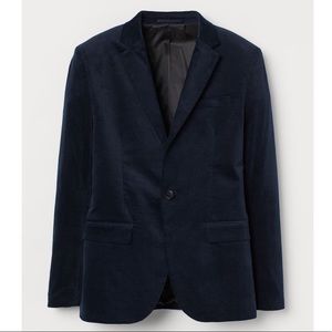 H&M Men’s Skinny Fit Navy Blue Velvet Blazer 48R